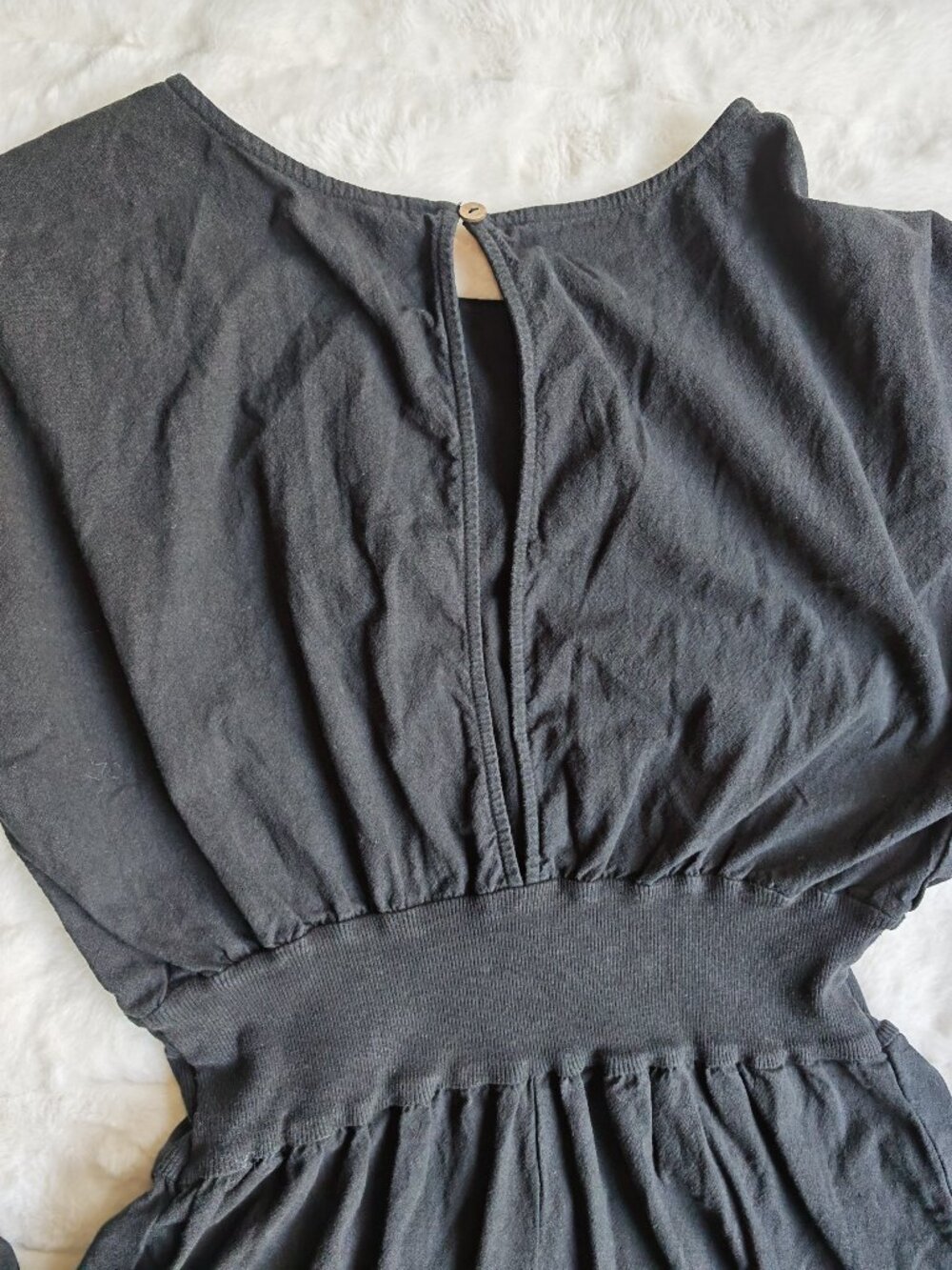 Free People Sonika Jumpsuit Black Balloon Sleeve Smocked Waist Size L - Picture 13 of 13